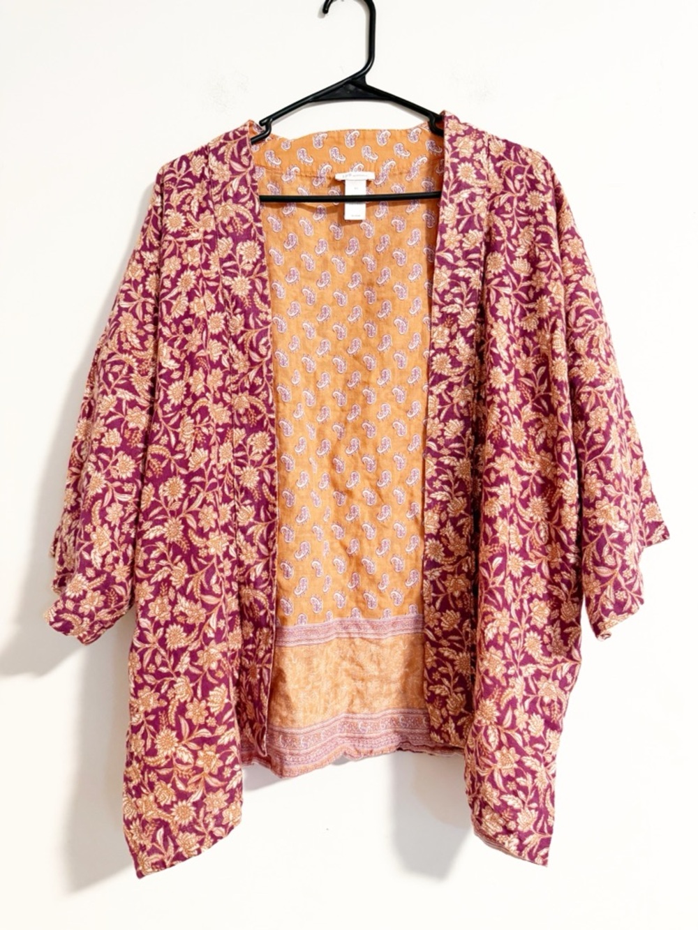 J. Jill Reversible Floral Paisley Kimono Top Berry Orange Cotton S-L